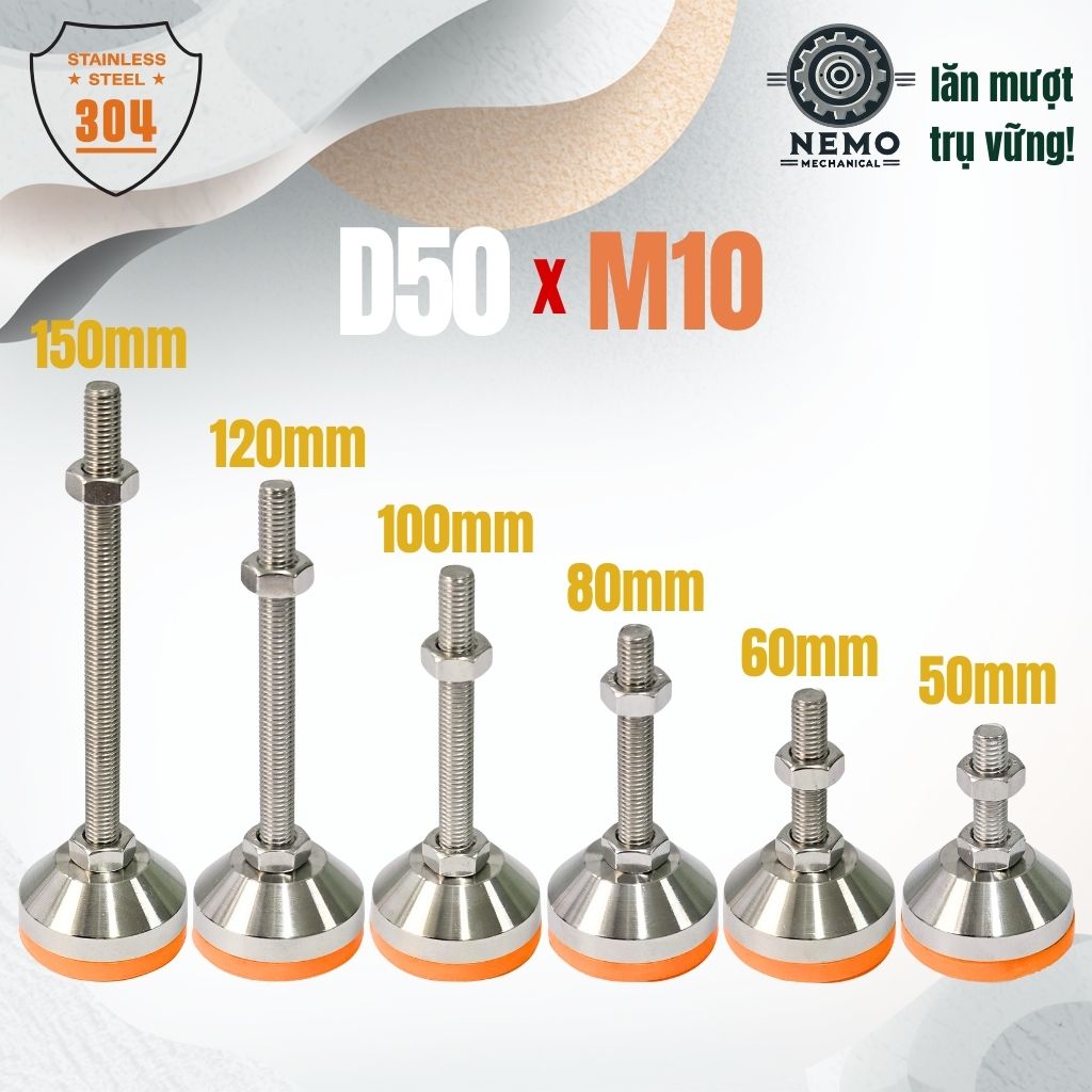 Chân Tăng Chỉnh Inox 304 Ren M10 – Chống Gỉ Tuyệt Đối, Đế Bát Dày Chịu Tải Nặng